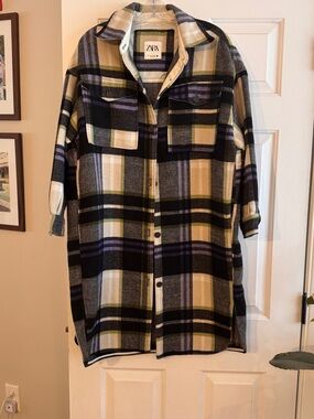Zara Plaid Shacket in Black, Cream & Purple